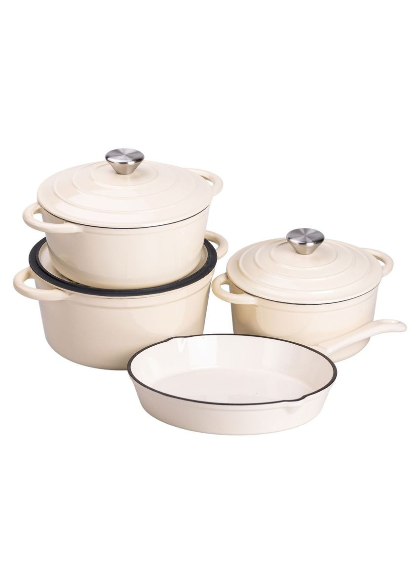 Набор чугунной посуды для приготовления 3 кастрюли и сковорода с эмалированным покрытием HP-1-6 No Brand (353503422)