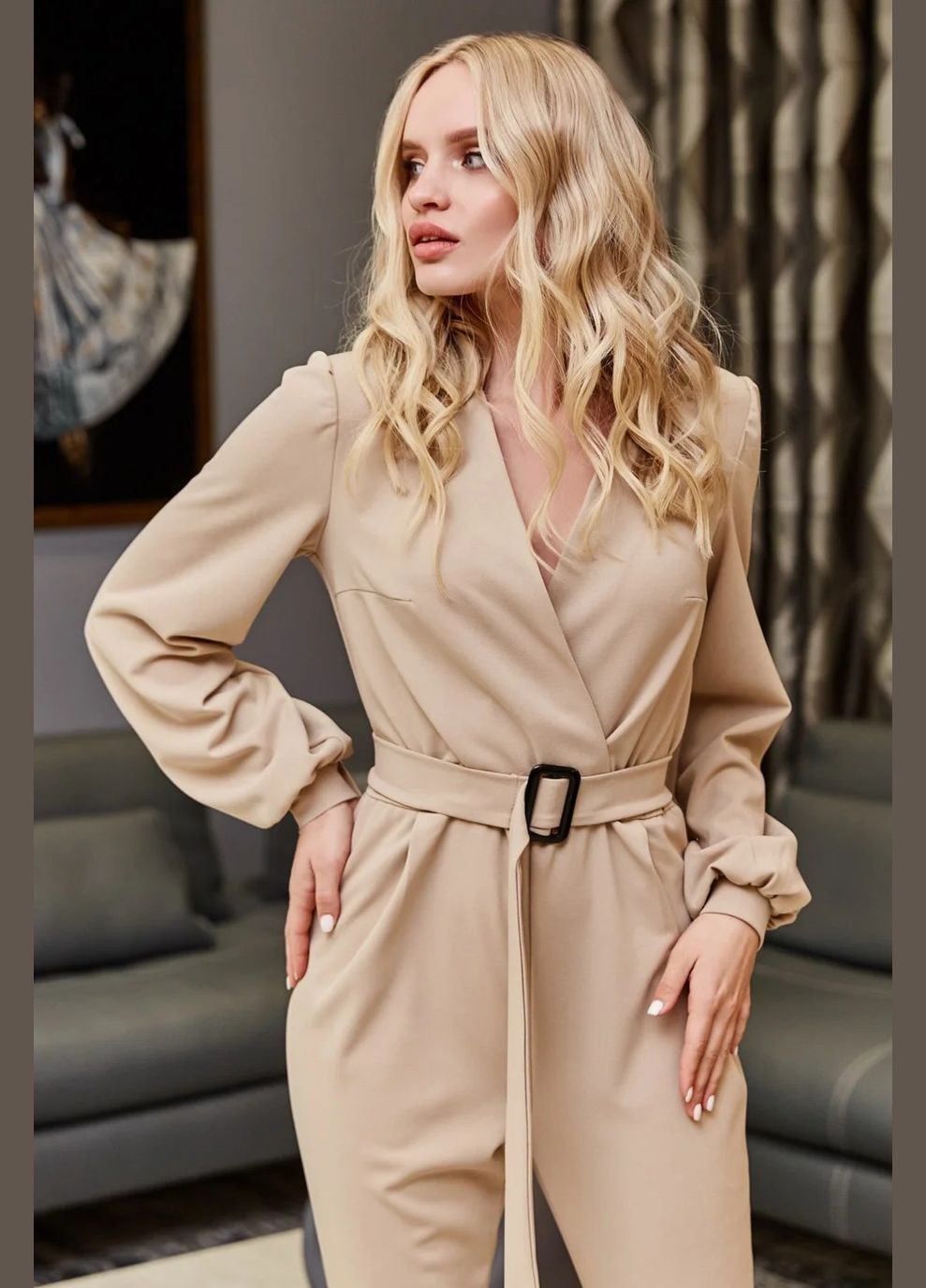 Комбинезон Seventeen комбинезон-брюки однотонный бежевый кэжуал креп-дайвинг