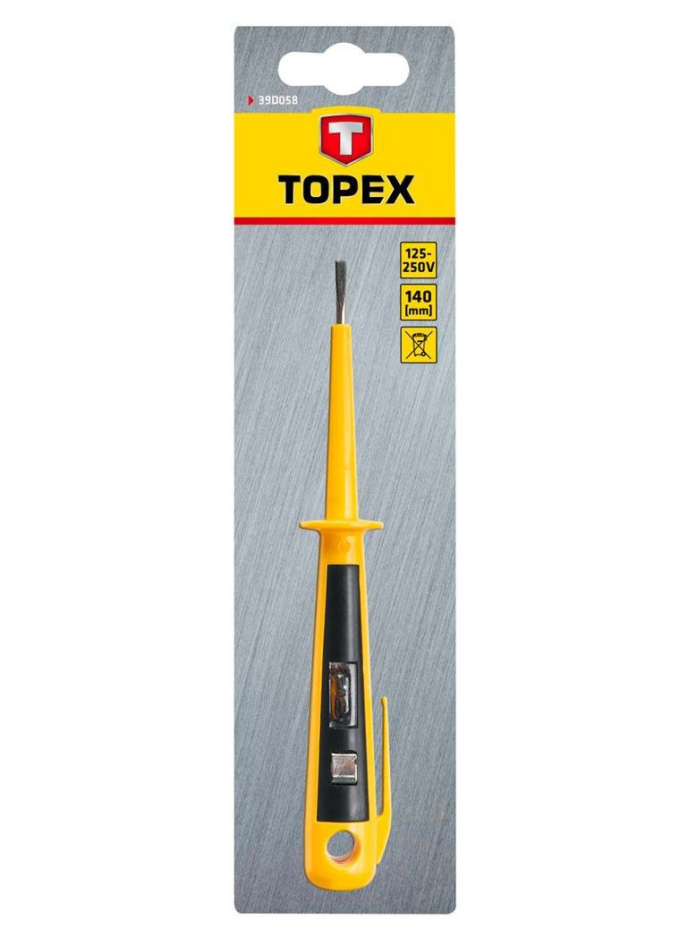 Отвертка-индикатор напряжения (125-250 В, 140 мм) плоская (25050) Topex (323165811)