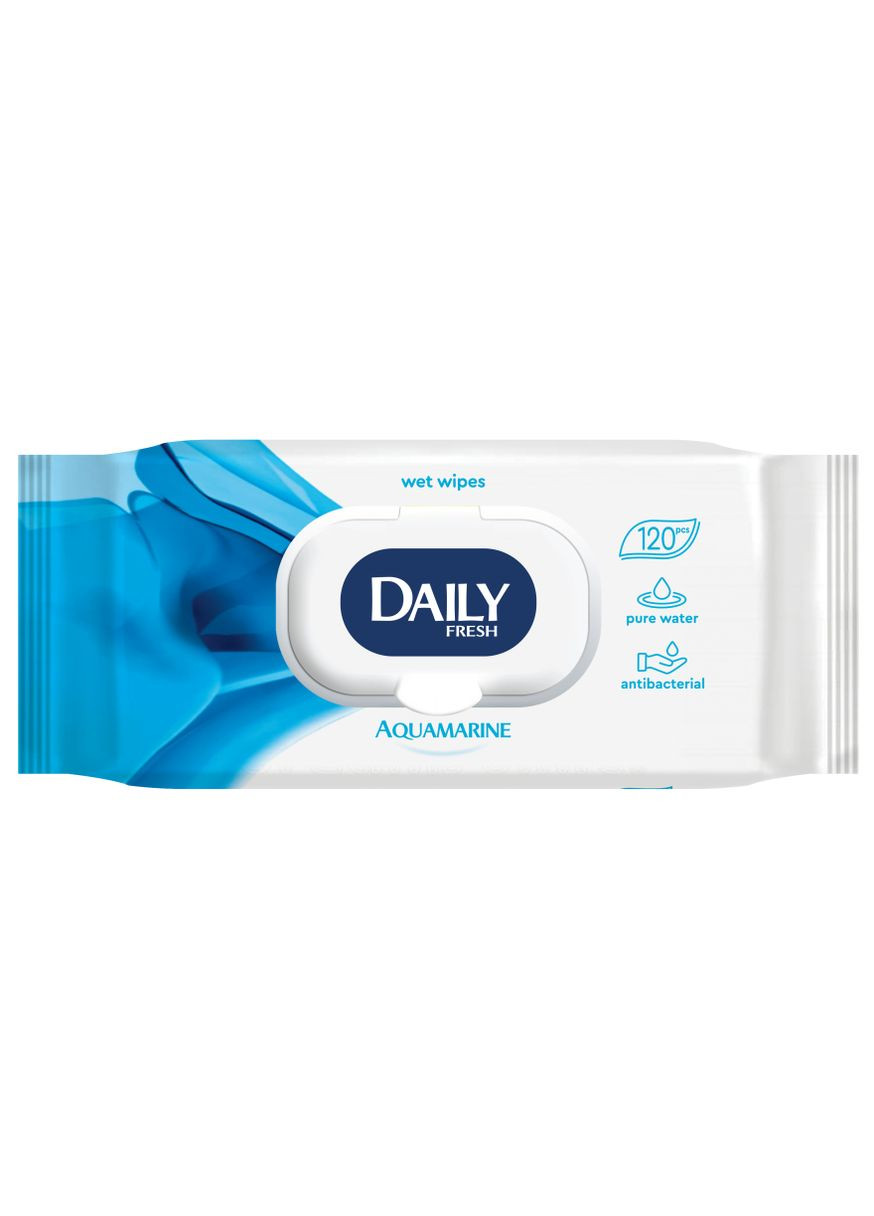 Влажные салфетки универсальные, с клапаном Wet Wipes Aquamarine 120шт (833433-27057501) Daily Fresh (368617418)