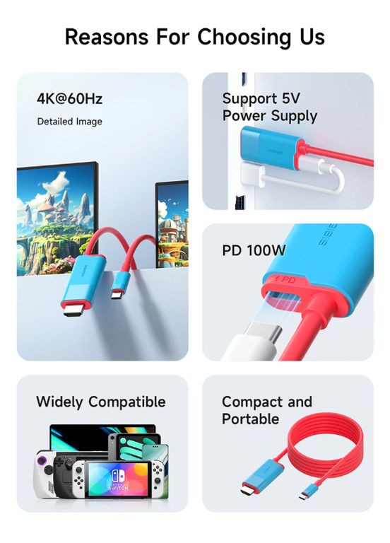 Кабель USB-C to HDMI 2.1 SWC10 2м 4K@60Гц с дополнительным питанием PD100W White Hagibis (359502485)