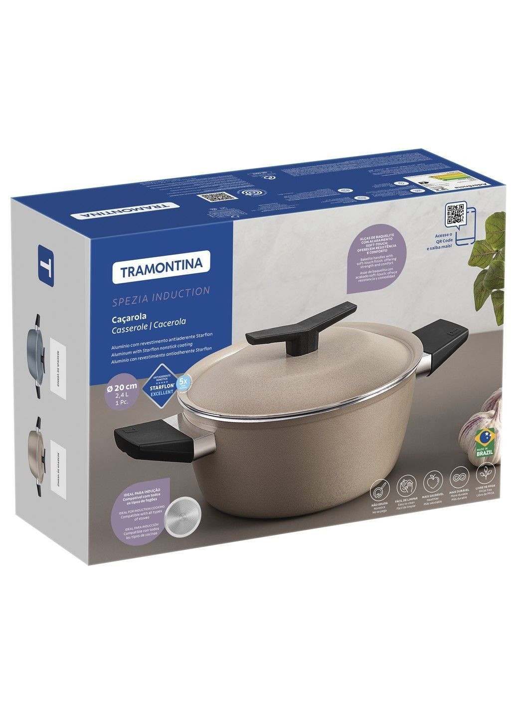 Каструля SPEZIA з кришкою 2,4л (діам 20см) SAND (28372/320) Tramontina (365276356)