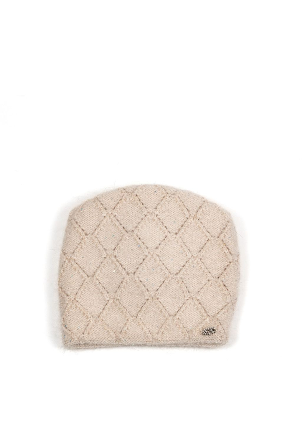 Шапка кулир с пайетками женская шерсть с люрексом бежевая РИММА LuckyLOOK 597-655 (322792694)