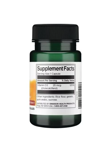 Витамины и минералы Vitamin D3 1000 IU High Potency, 60 капсул Swanson (322210009)