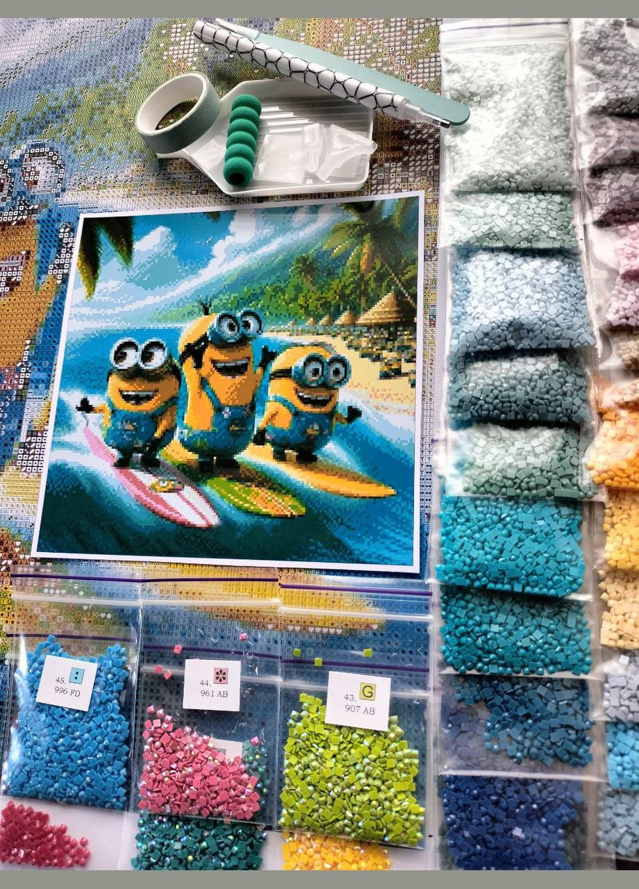 Набір алмазної мозаїки НА підрамнику АЛМр-259 "Посіпаки на морі", 40*40см АлМазка (332211844)