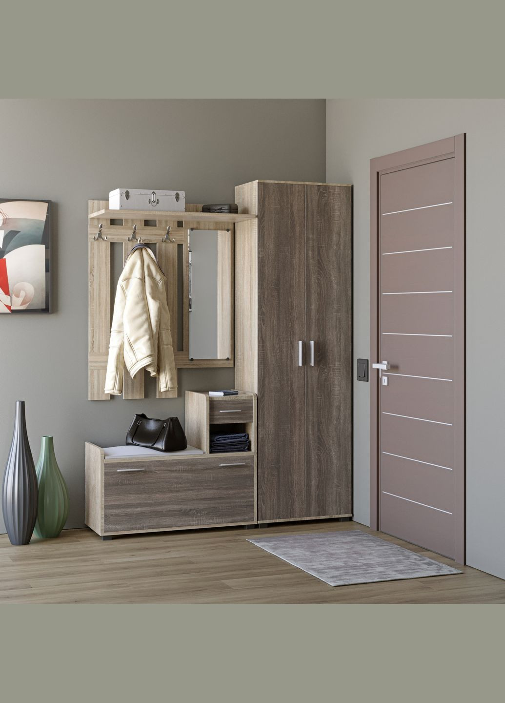 Передпокій Тандем з розпашною шафою ШП-1 та тумбою (права) сонома/трюфель (EVR-2498) Еверест (324066584)