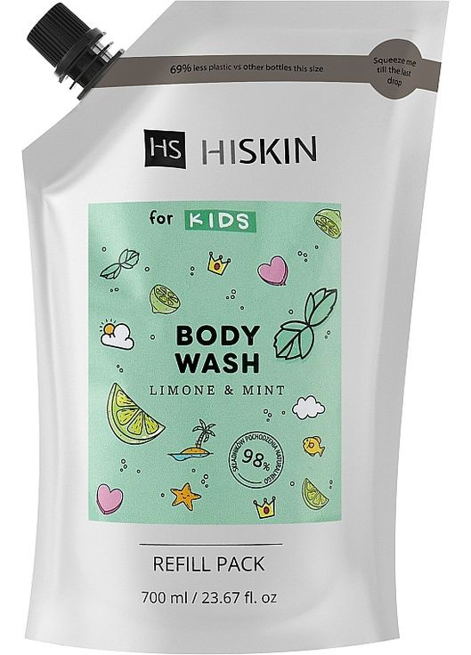 Детский гель для душа "Лимон и мята" Kids Body Wash Limone & Mint (запасной блок) 700ml (1190657-33581723) HiSkin (368645499)