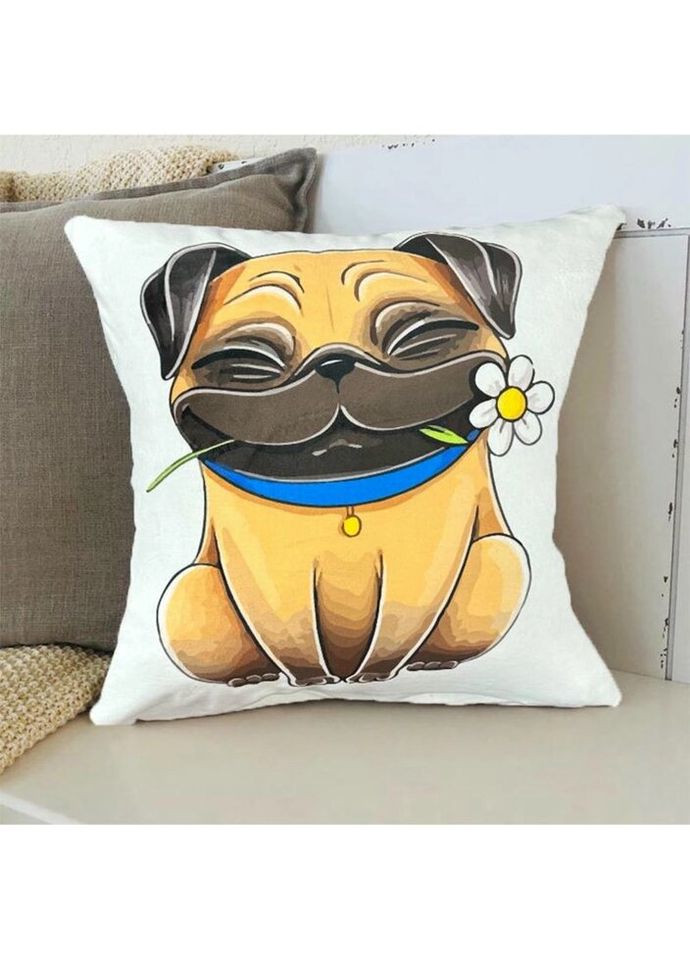 Подушка 3D Счастливый мопс 2540_D 11987 35х35 см Fashion (297158751)