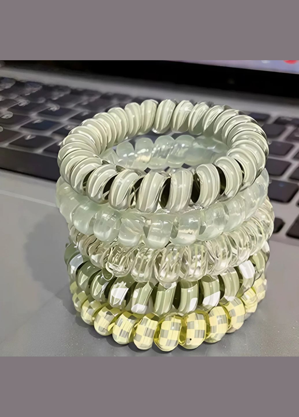 Набор толстых спиральных резинок с узорами 5,5 см 5 шт зеленых No Brand (317880371)