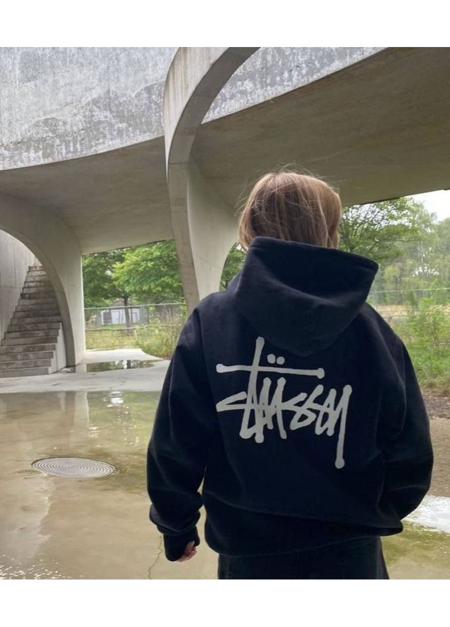 Жіночий стильний худі на флісі з принтом на спині, чорний No Brand (362490413)