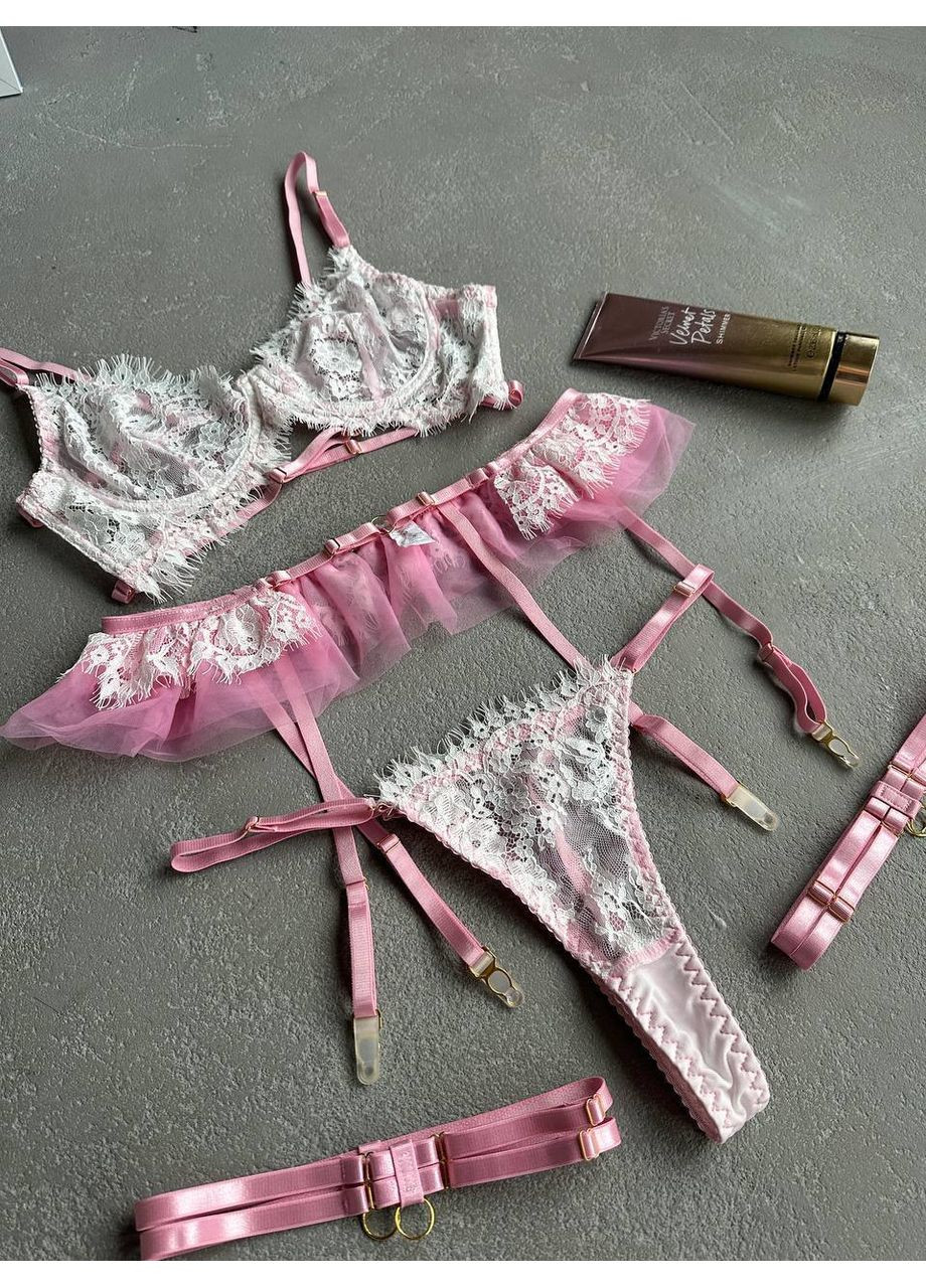 Рожевий балконет комплект жіночого білизни | найніжніша модель з якісного мережива, рожевий Vital-Textile без кісточок поліестер, еластан