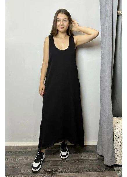 Черное кэжуал женский сарафан на бретелях, макси, трикотаж No Brand