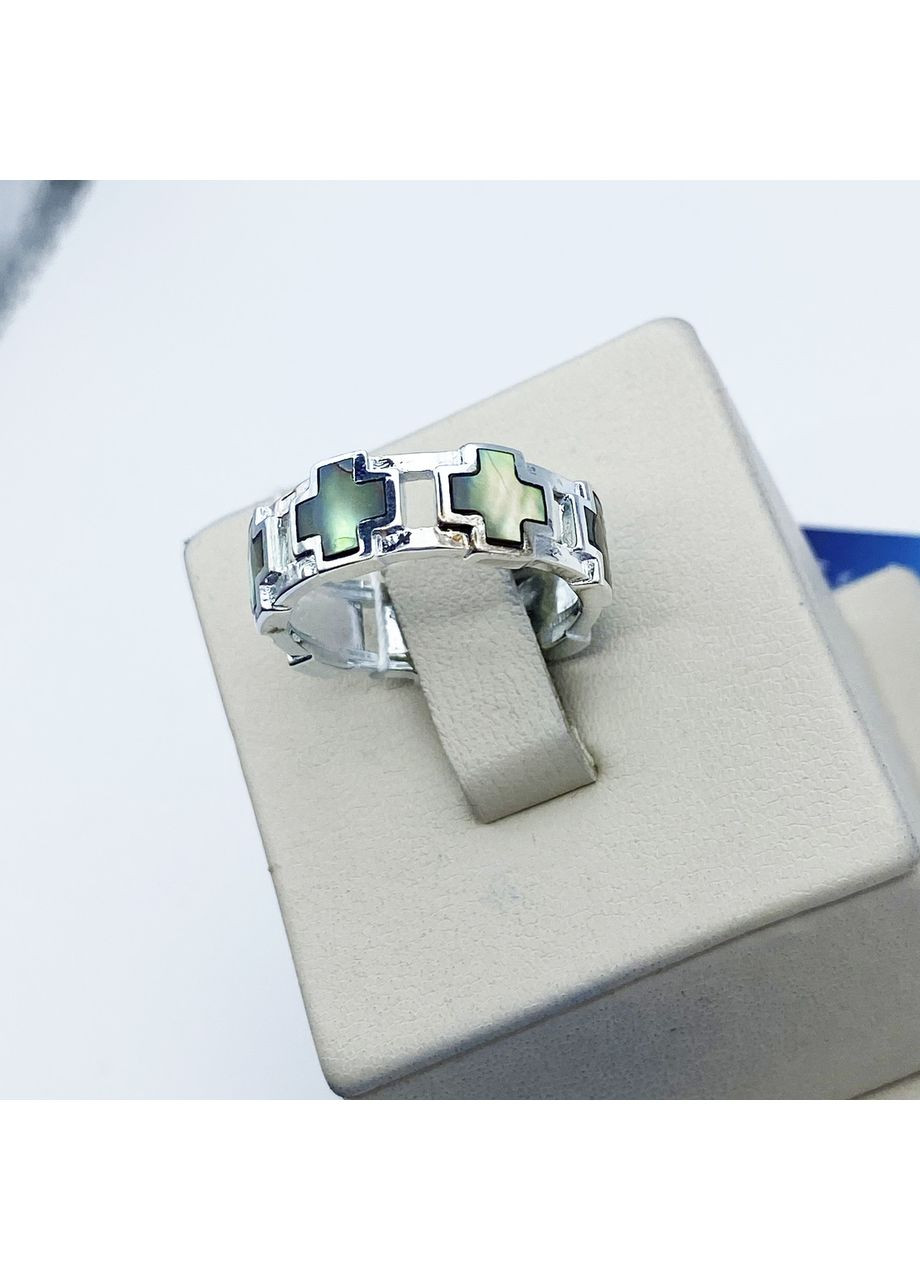 Каблучка срібна з перламутром "Хрестик" 16,5 4,81 г No Brand (370142410)