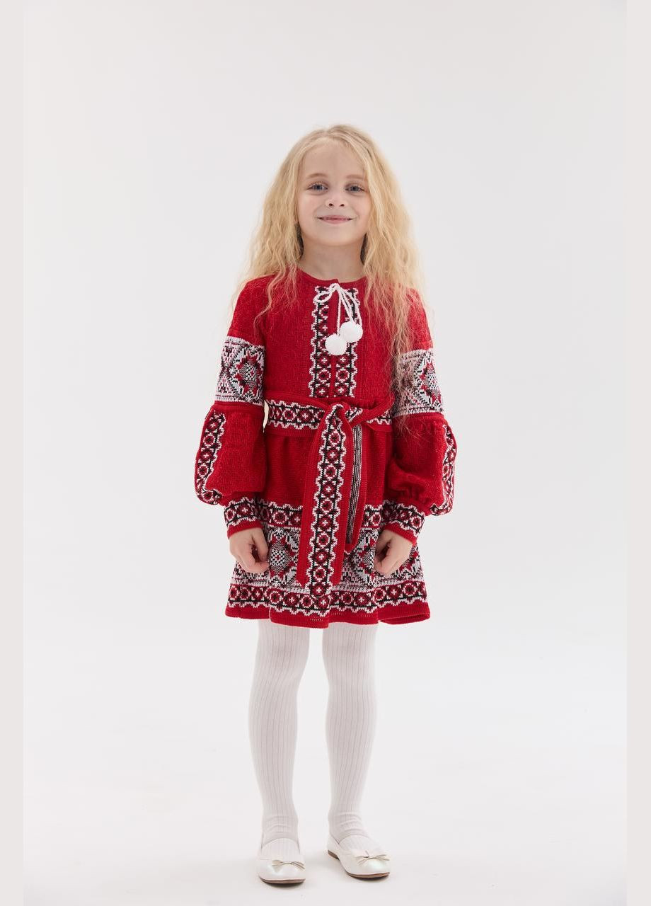 Красная вязаное платье для девочки "красная рута" MEREZHKA узор орнамент хлопок (322650191)