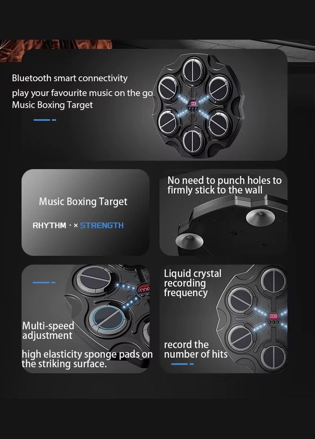 Настенный боксерский тренажер 6 в 1 с перчатками и Bluetooth музыкой No Brand (316630653)