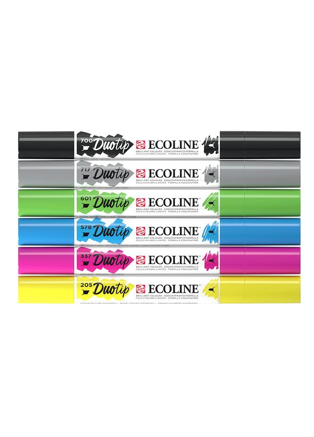 Набор маркеров акварельных двухсторонних ECOLINE DUO TIP BASIC 6шт Royal Talens (362586657)