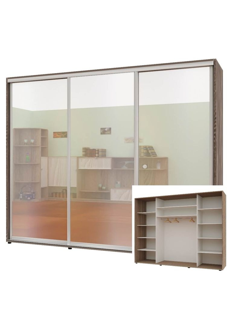 Шафа-купе тридверна 270*60*210 см Трюфель 3 двері Дзеркало Максі Комфорт Меблі (360471363)
