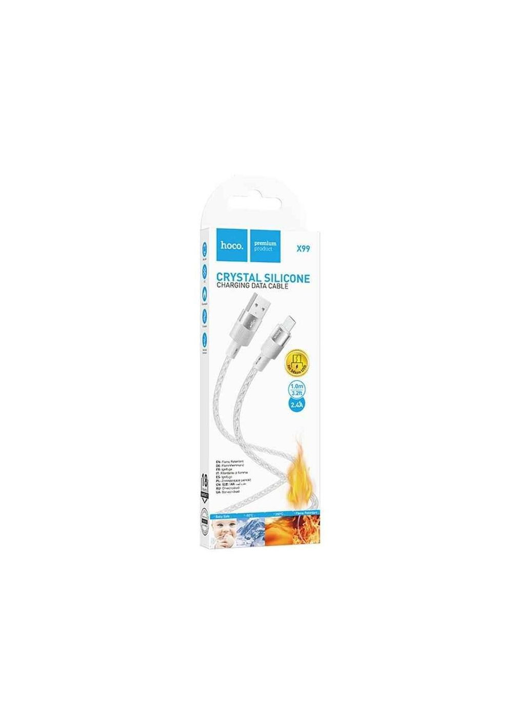 Кабель microUSB X99 2,4А силіконовий прозорий 1м ТМ Hoco (315139996)