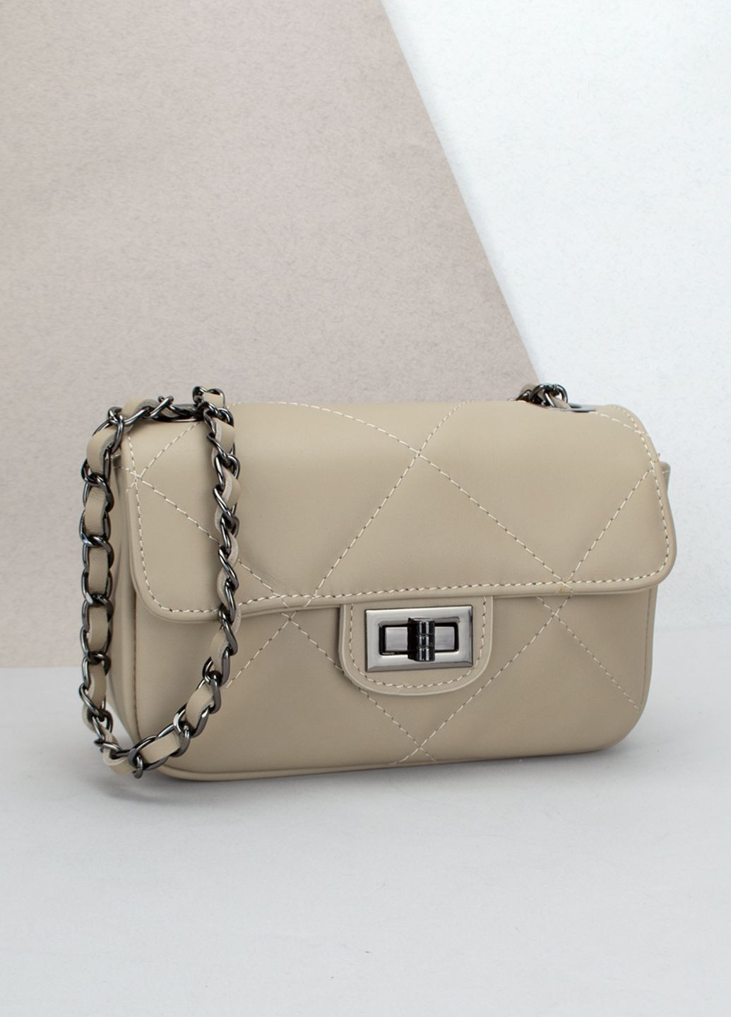 Сумка женская кожаная маленькая 1412_new на цепочке светлый тауп Virginia Conti (301765849)