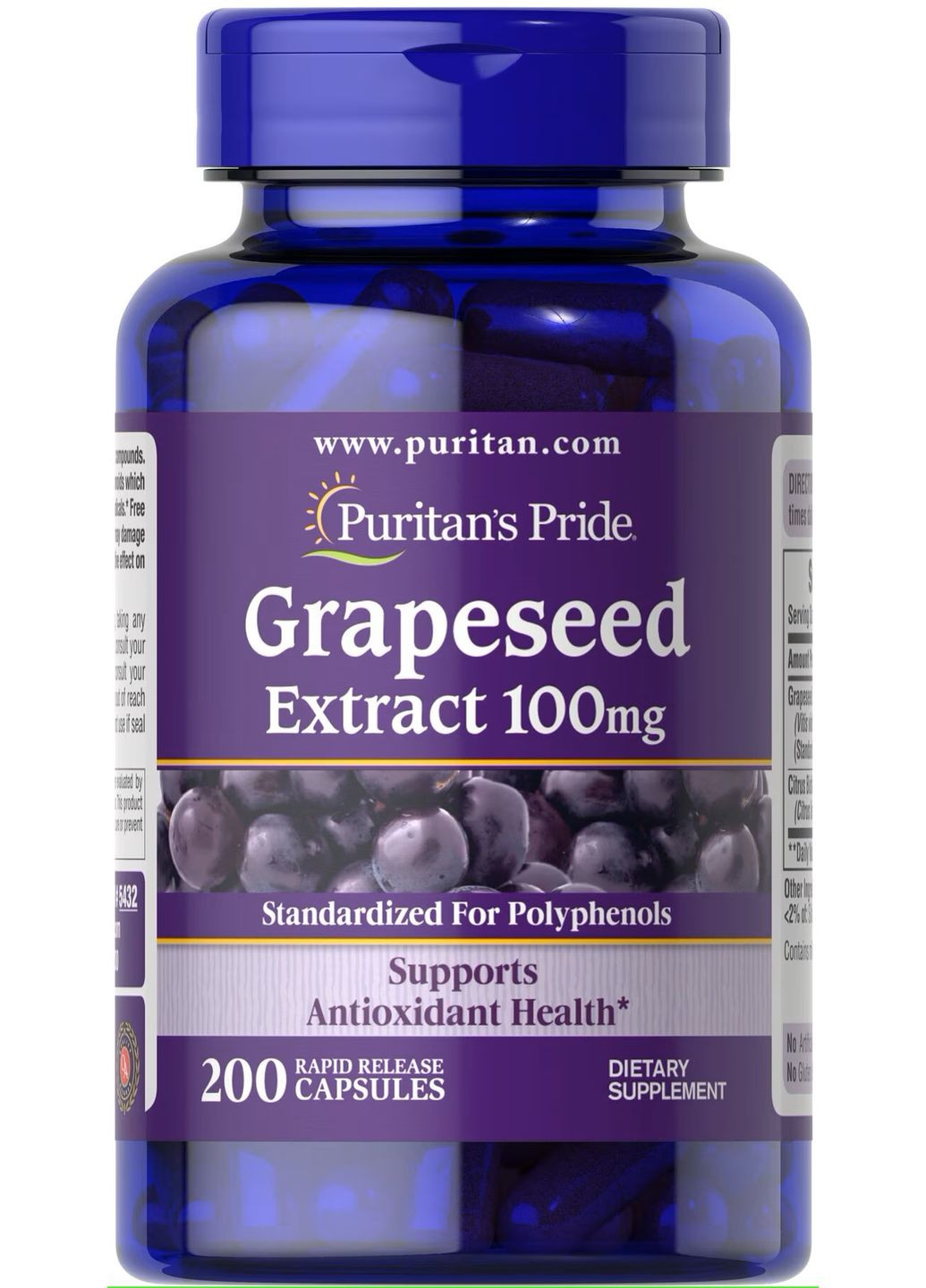 Экстракт виноградных косточек Puritan's Pride Grapeseed Extract 100 mg, 200 капсул Puritans Pride (290011358)