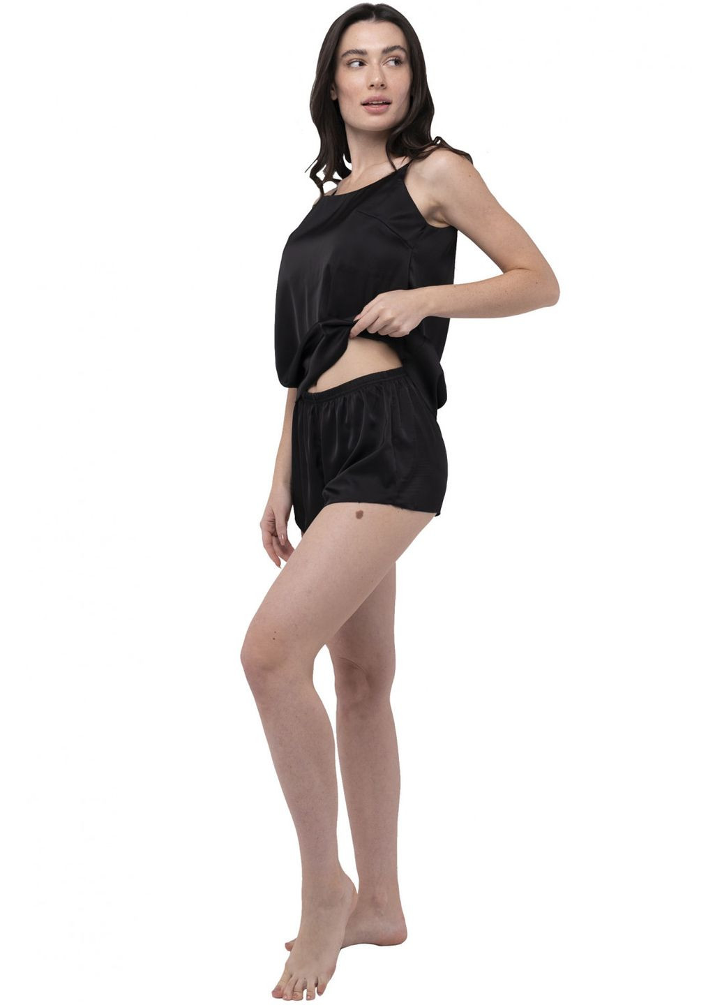 Чорна всесезон жіноча шовкова піжама прямого крою (майка + шорти) (ll187730090) LadyLike