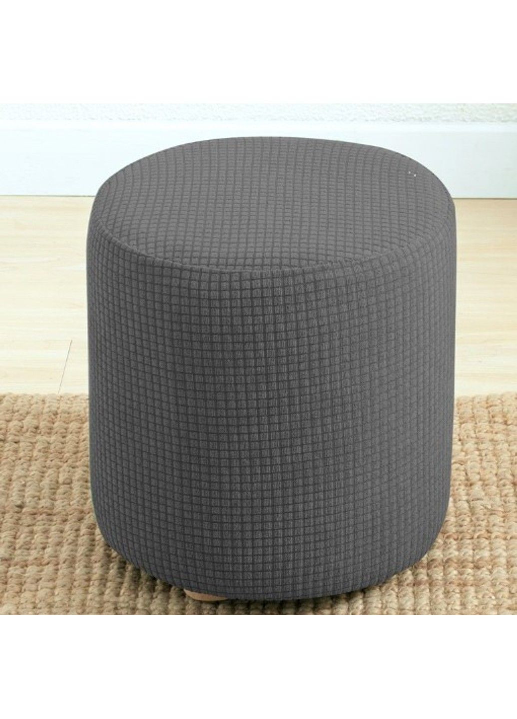 Еластичний чохол на круглий пуф-стул Графітовий трикотаж-жаккард Slavich (288740386)