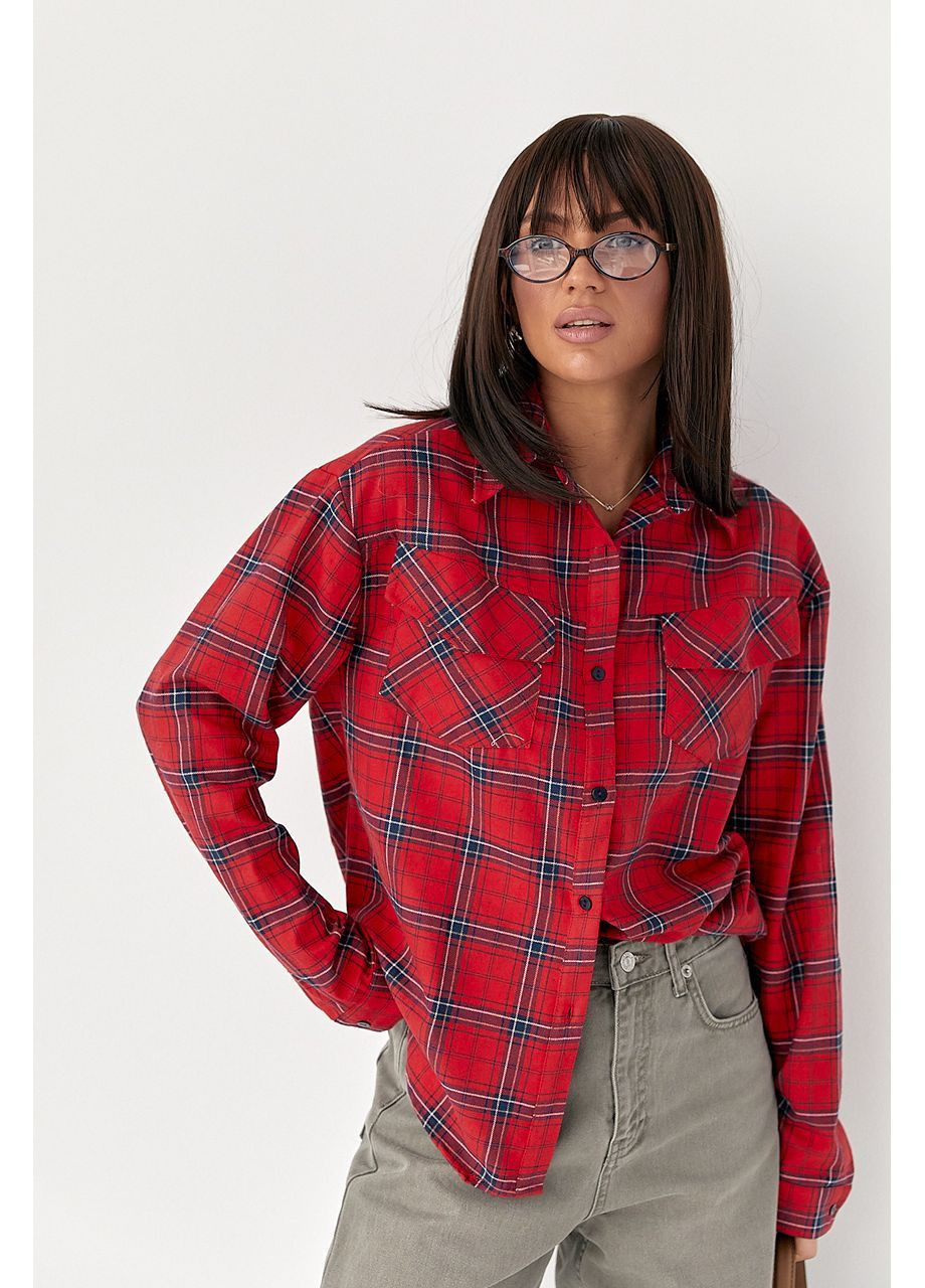 Клітчаста сорочка з напівкруглим низом – червоний колір Lurex (370601981)