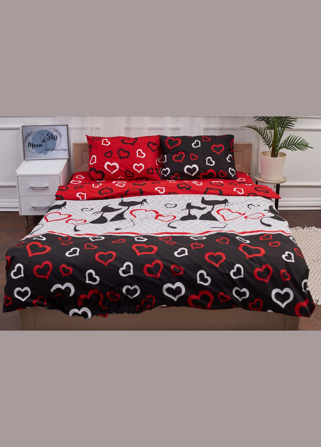 Комплект постільної білизни King Size 220x240 наволочки 2х50х70 Бязь Gold Люкс (MS-820001149) Moon&Star Love Cats (285718157)