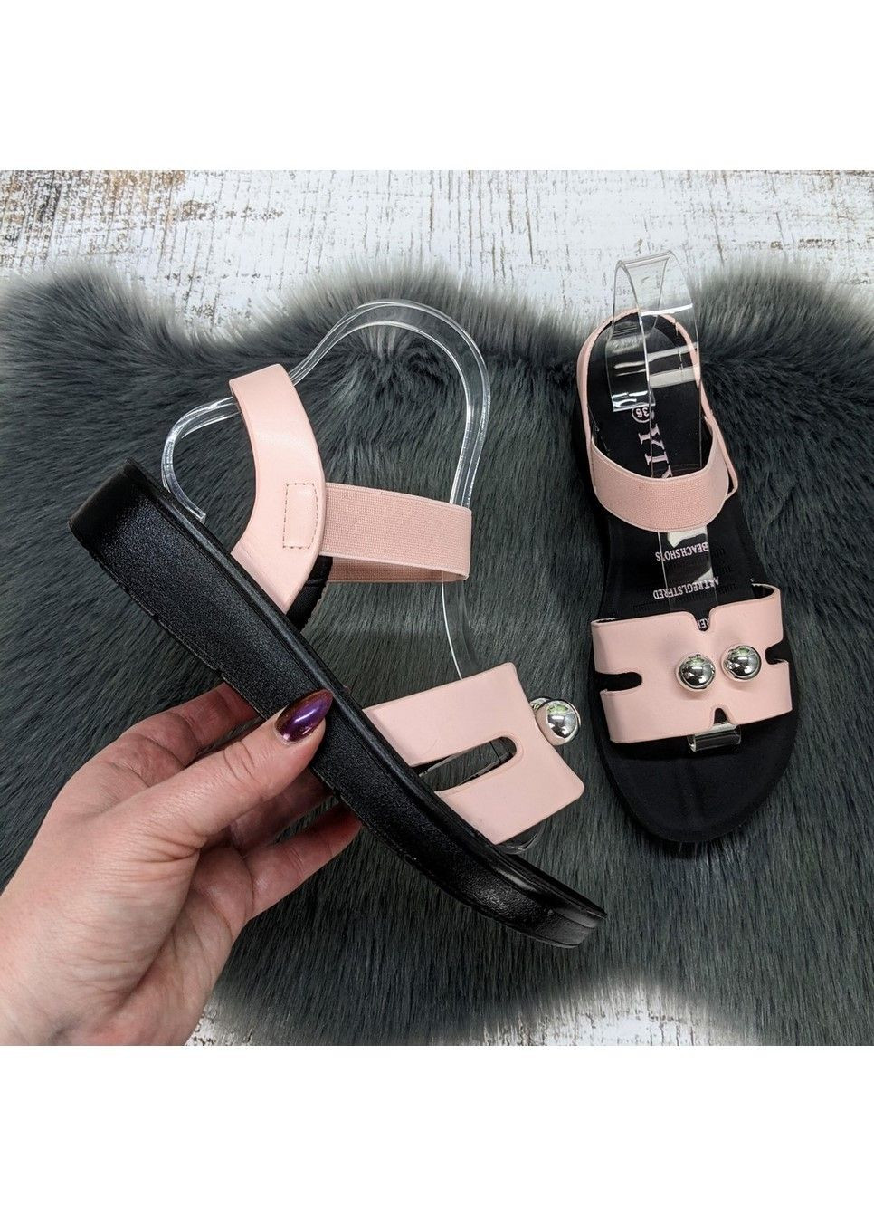 Розовые босоножки женские розовые на низком ходу YiYi на резинке