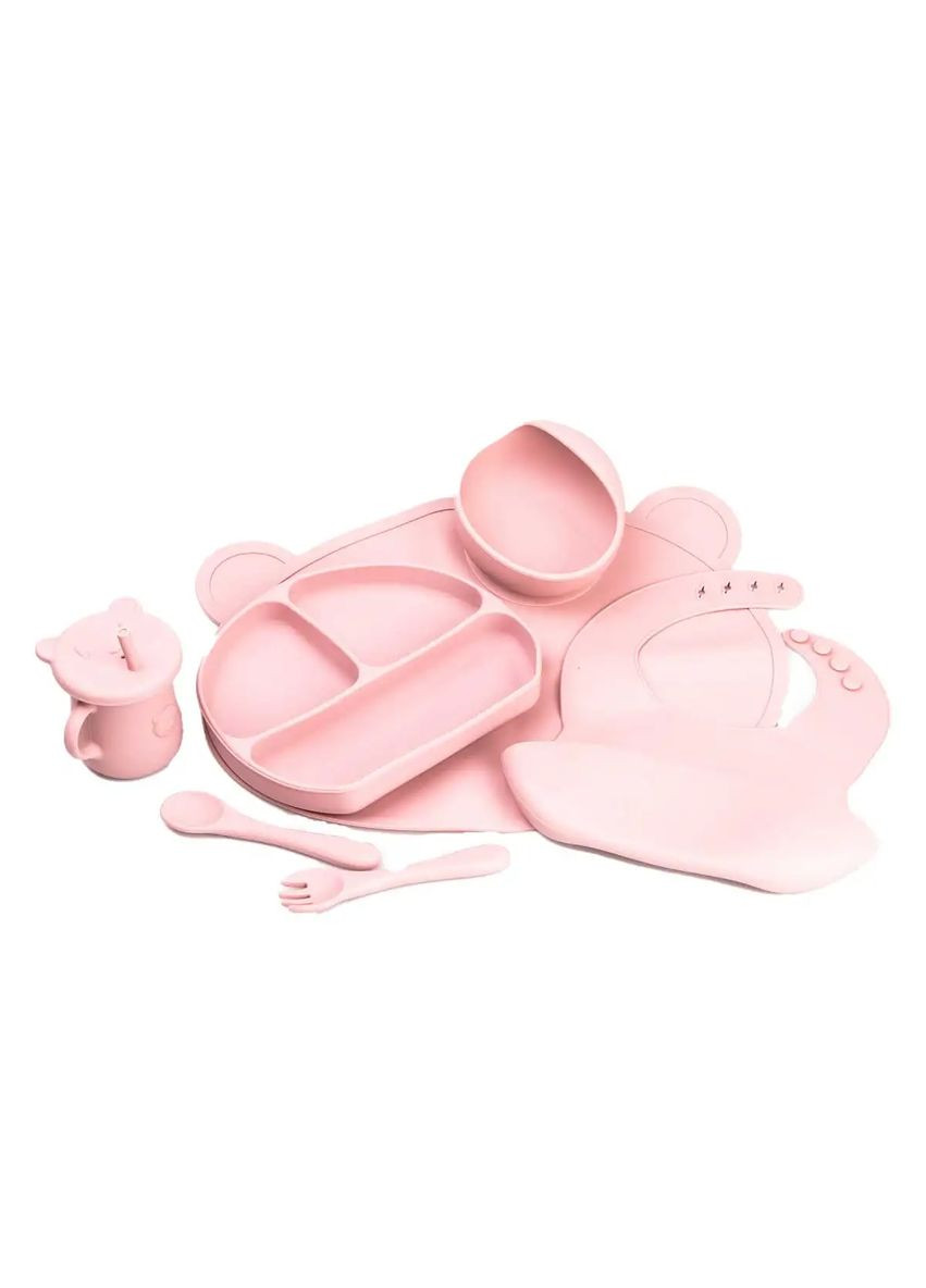 Набір силіконового посуду для дітей Ведмедик 7 предметів, рожевий TS Kitchen (322594461)