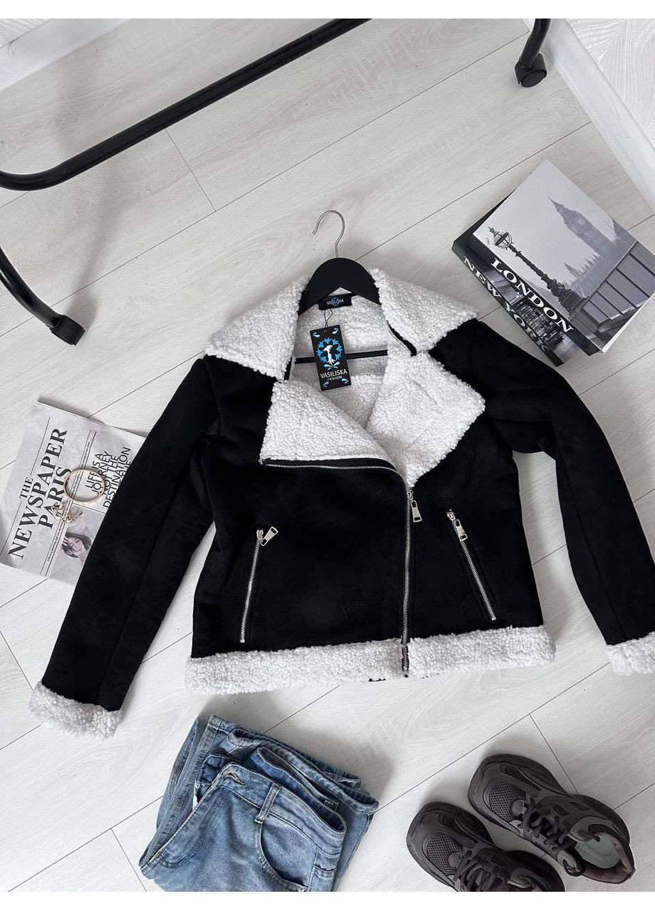 Черная демисезонная дубленка женская бежевая 00414 No Brand