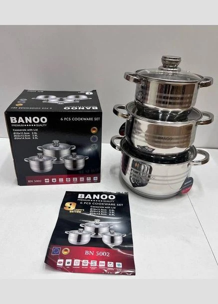 Набор кастрюль BN5002 3 кастрюли для всех видов плит 9-слойное дно Banoo (304613884)