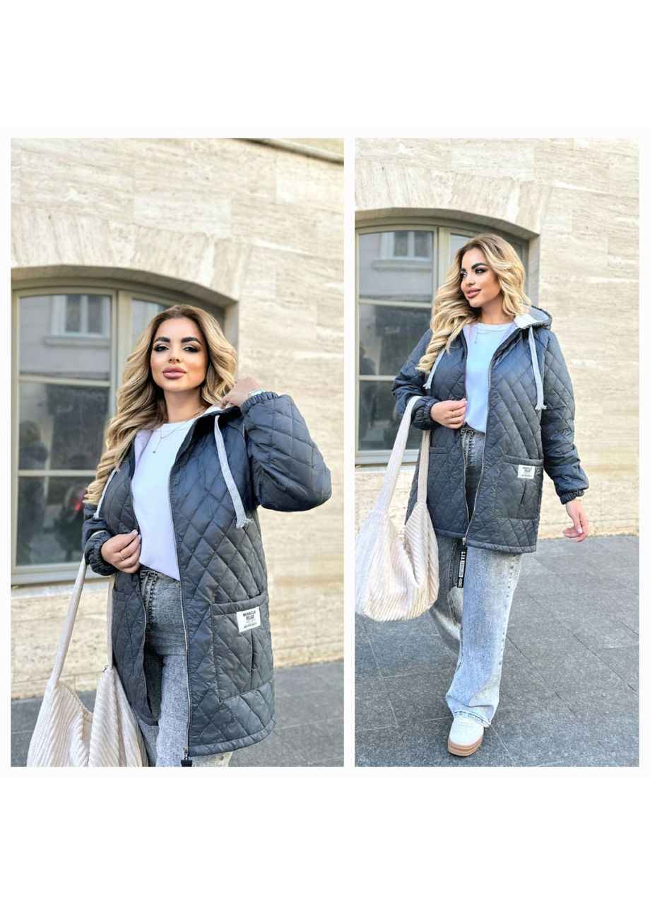 Сіра демісезонна куртка жіноча плащівка стьобана разом з підкладкою,синтепон 100,на блискавці прямого крою з карманами Україна