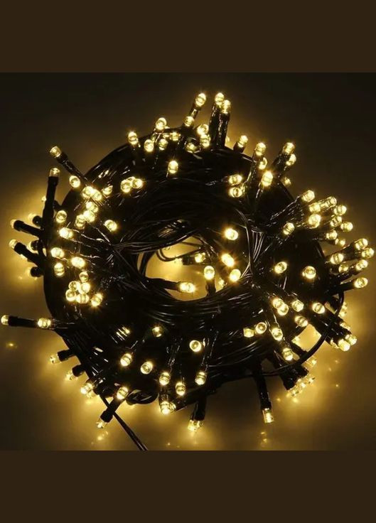 Гірлянда нитка ВУЛИЧНА Тепла-біла 10м 100 led на чорному дроті, перехідник для з'єднання з іншими гірляндами Po Fanu (311507379)