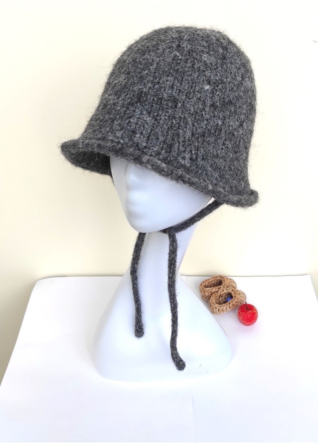 Женская Вязаная Шляпа из Шерсти и Акрила — Теплая Шапка-Бакет с Завязками No Brand в'язаний капелюх / шапка бакет (365301171)