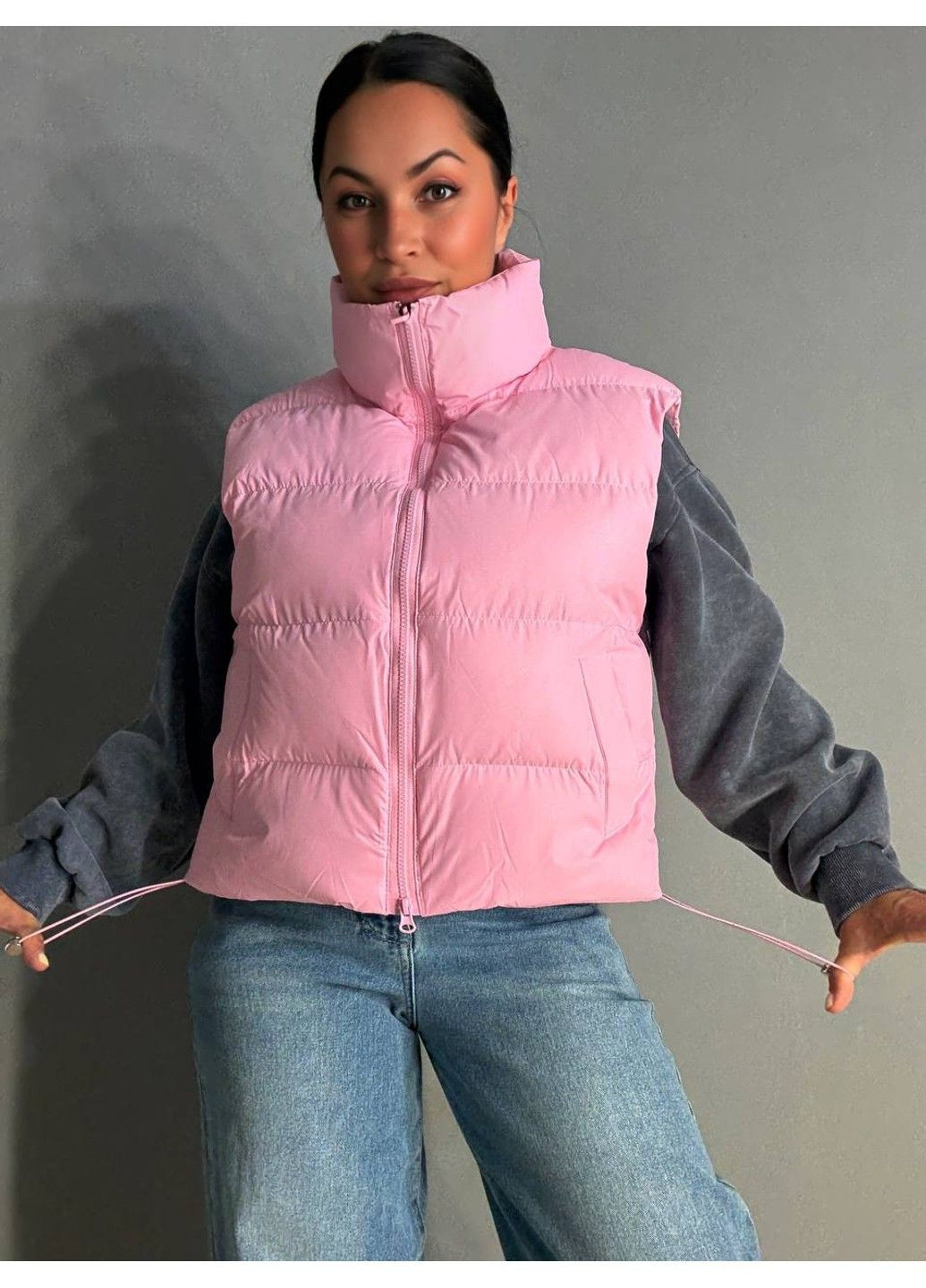 Жилетка женская A-N 10013 дутая без капюшона розовая No Brand (343276855)