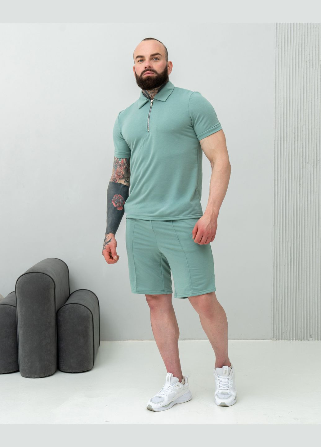 Бирюзовая футболка-поло мужское на змейке для мужчин No Brand