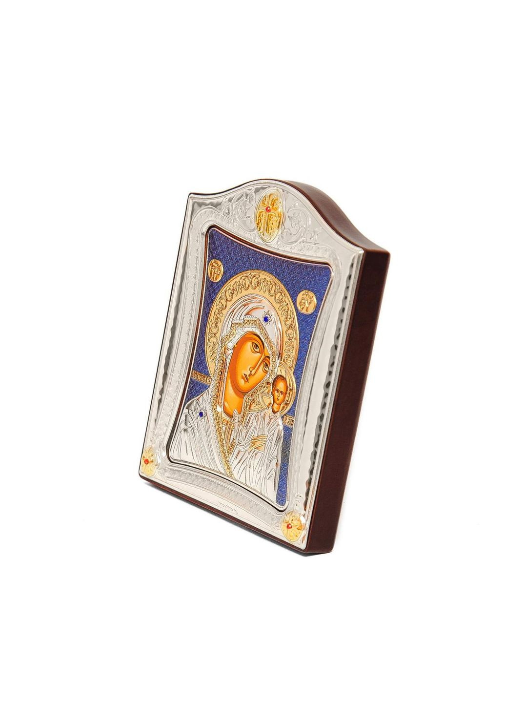 Казанская Икона Божией Матери 20x25см на синем фоне в серебряной рамке с позолотой Prince Silvero (265215706)