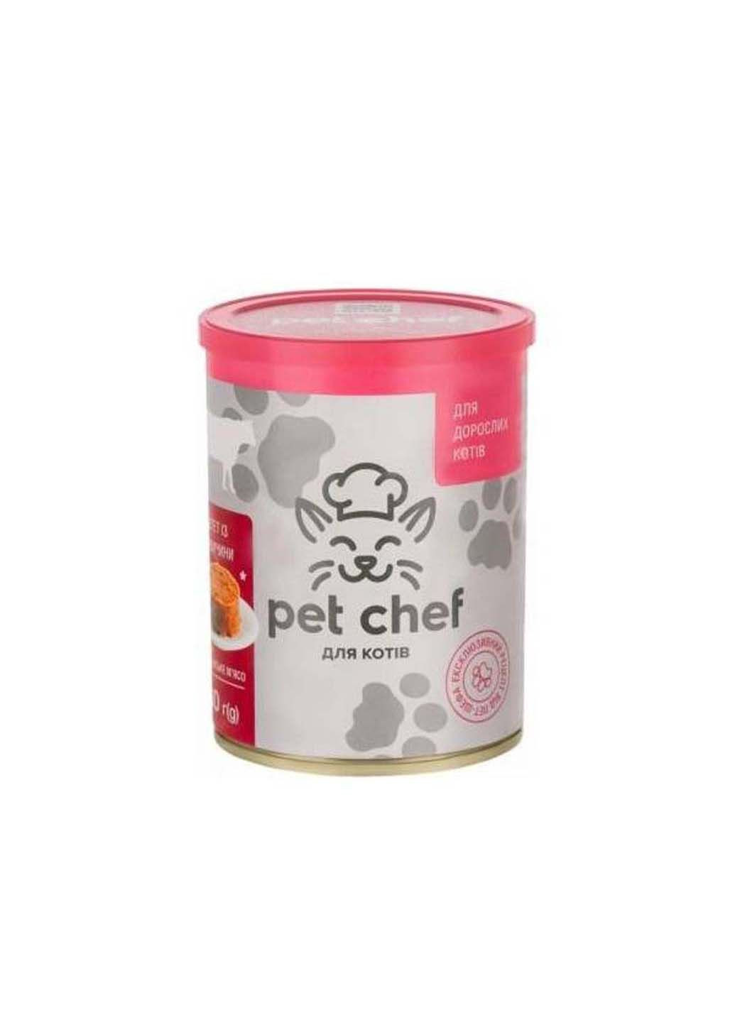Вологий корм для дорослих кішок м'ясний паштет з яловичиною 360 г Pet Chef (286472996)