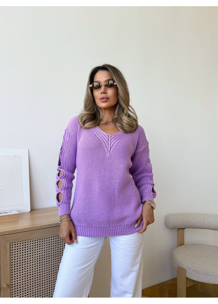 Жіночий светр з прорізами на рукавах бузкового кольору 34505 No Brand (360582740)