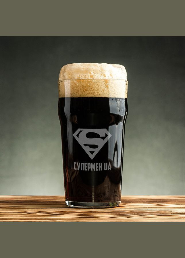 Келих для пива "Супермен UA" у дерев'яній подарунковій коробці з гравіюванням (BD-BP-01) 570 мл BeriDari (268034544)