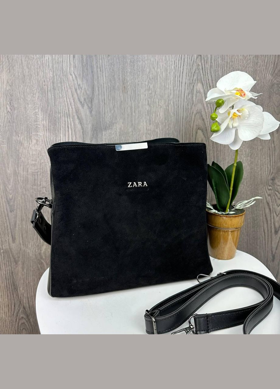 Стильная женская сумка из натуральной замши с магнитом геометрический узор черная (sku_1423) No Brand (330576843)