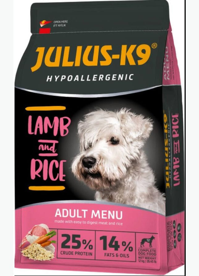 Сухий гіпоалергенний корм для дорослих собак вищої якості LAMB and RICE Adult З ягнятком та рисом 12 кг (5998274312590) Julius-K9 (279572412)
