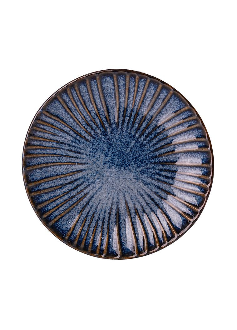 Тарілка плоска кругла з порцеляни 20.5 см синя обідня тарілка TS Kitchen HP634 No Brand (339672433)