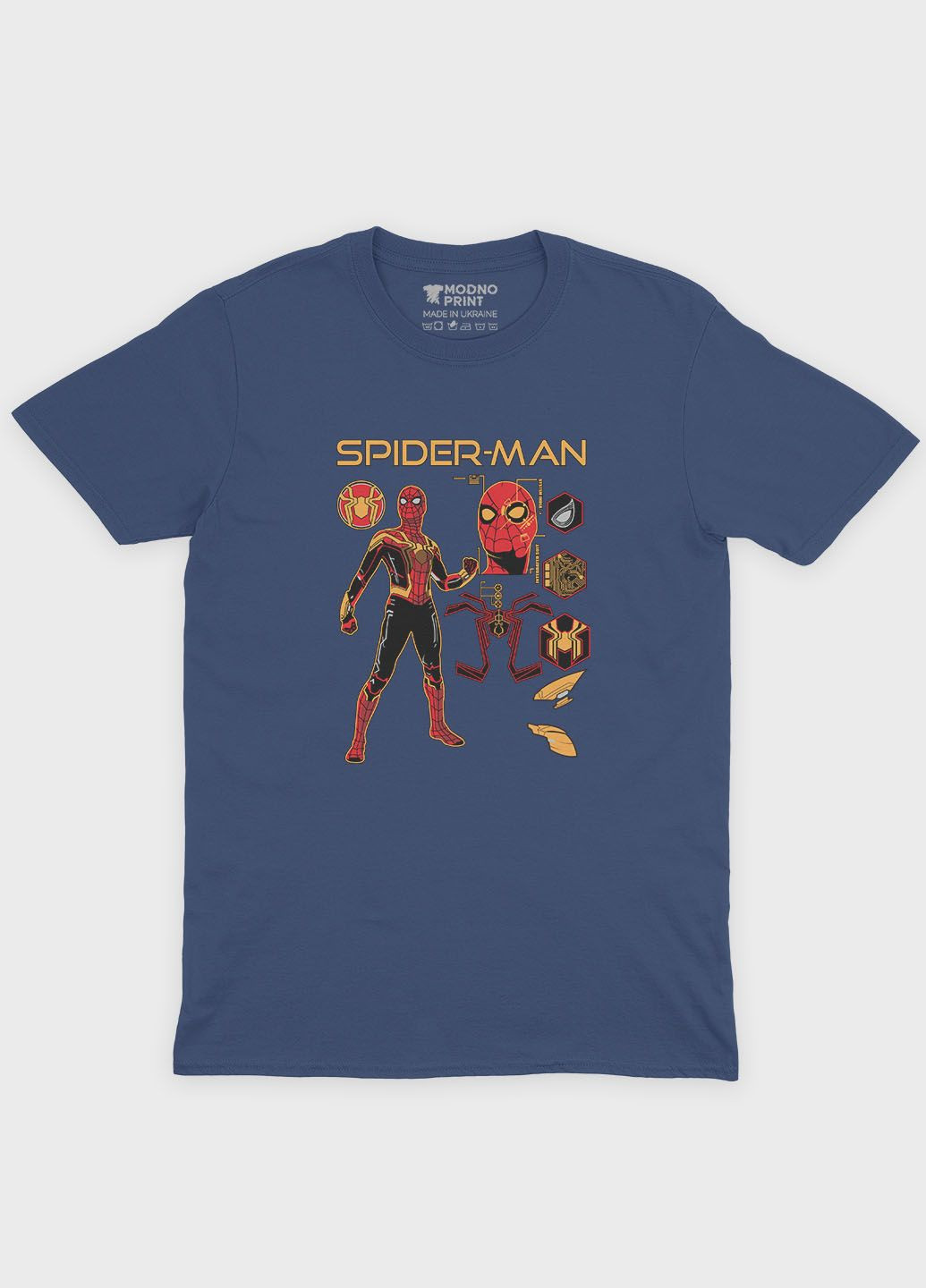 Темно-синя демісезонна футболка для хлопчика з принтом супергероя - людина-павук (ts001-1-nav-006-014-095-b) Modno