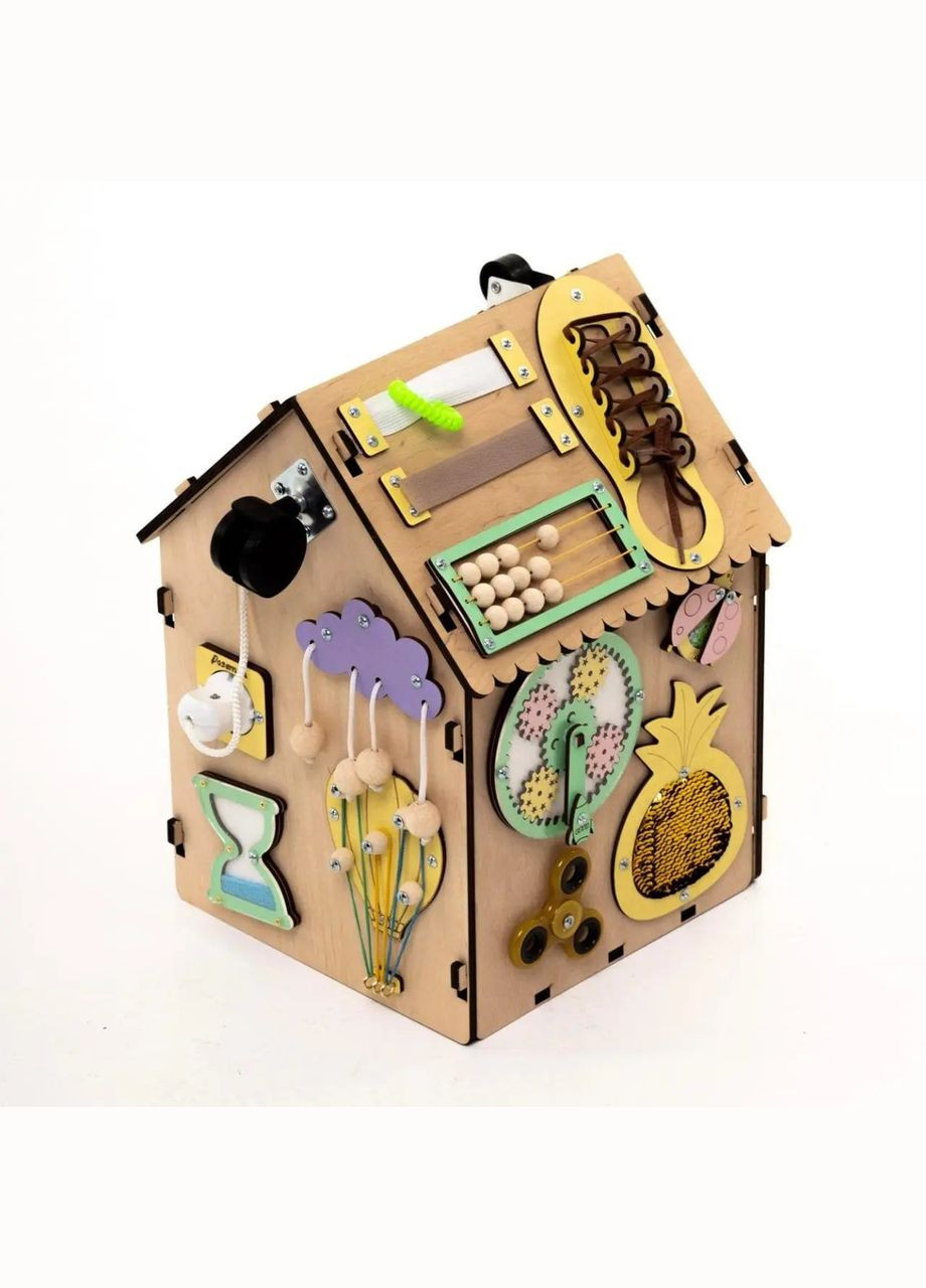 Бізібудинок бізікуб ігровий розвиваючий для дітей дерев'яний Натуральний 35х25х25 Handmade 213-001-0015 (345646813)