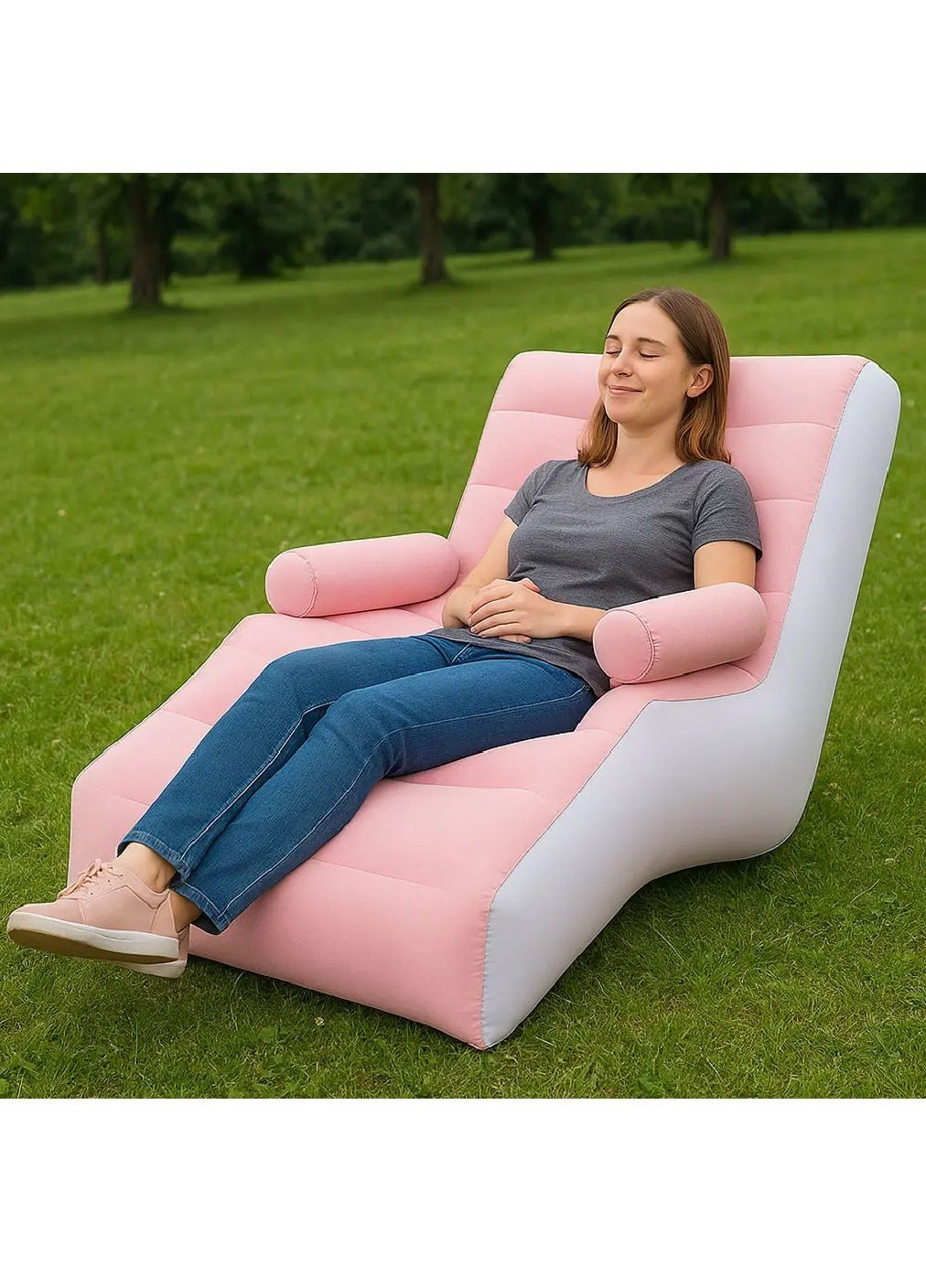 Надувное мягкое кресло диван с велюровым покрытием нагрузкой до 100 кг принимает форму тела 140х85x80 см (480505-Prob) Розовое Unbranded (336434322)