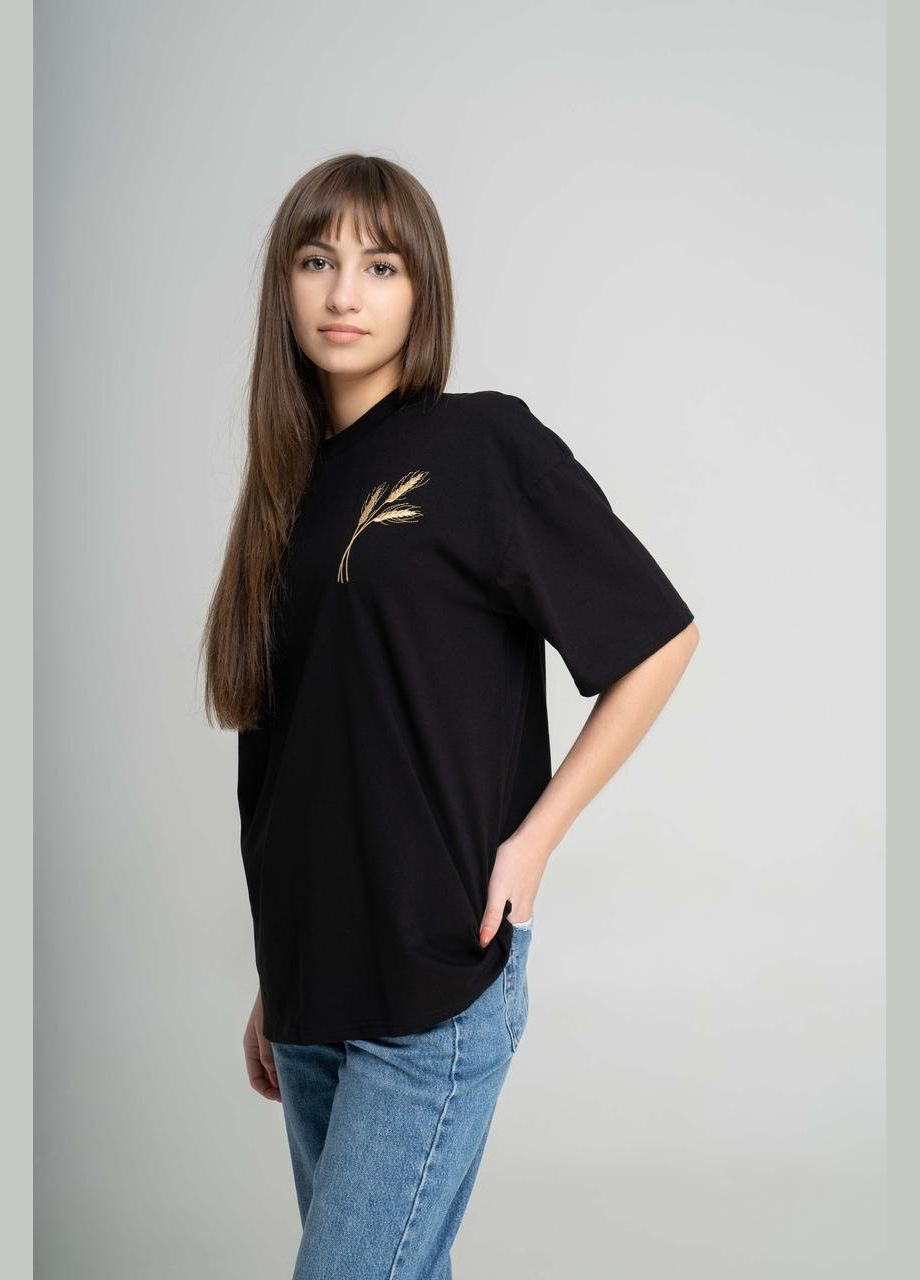 Повсякденна жіноча чорна футболка з вишивкою "Пшениця" L-XL Melanika g-94 (285763837)