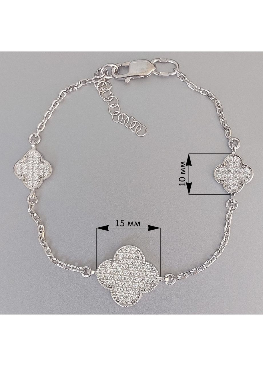 Браслет Клевер из серебра с прозрачными фианитами. No Brand (355921921)