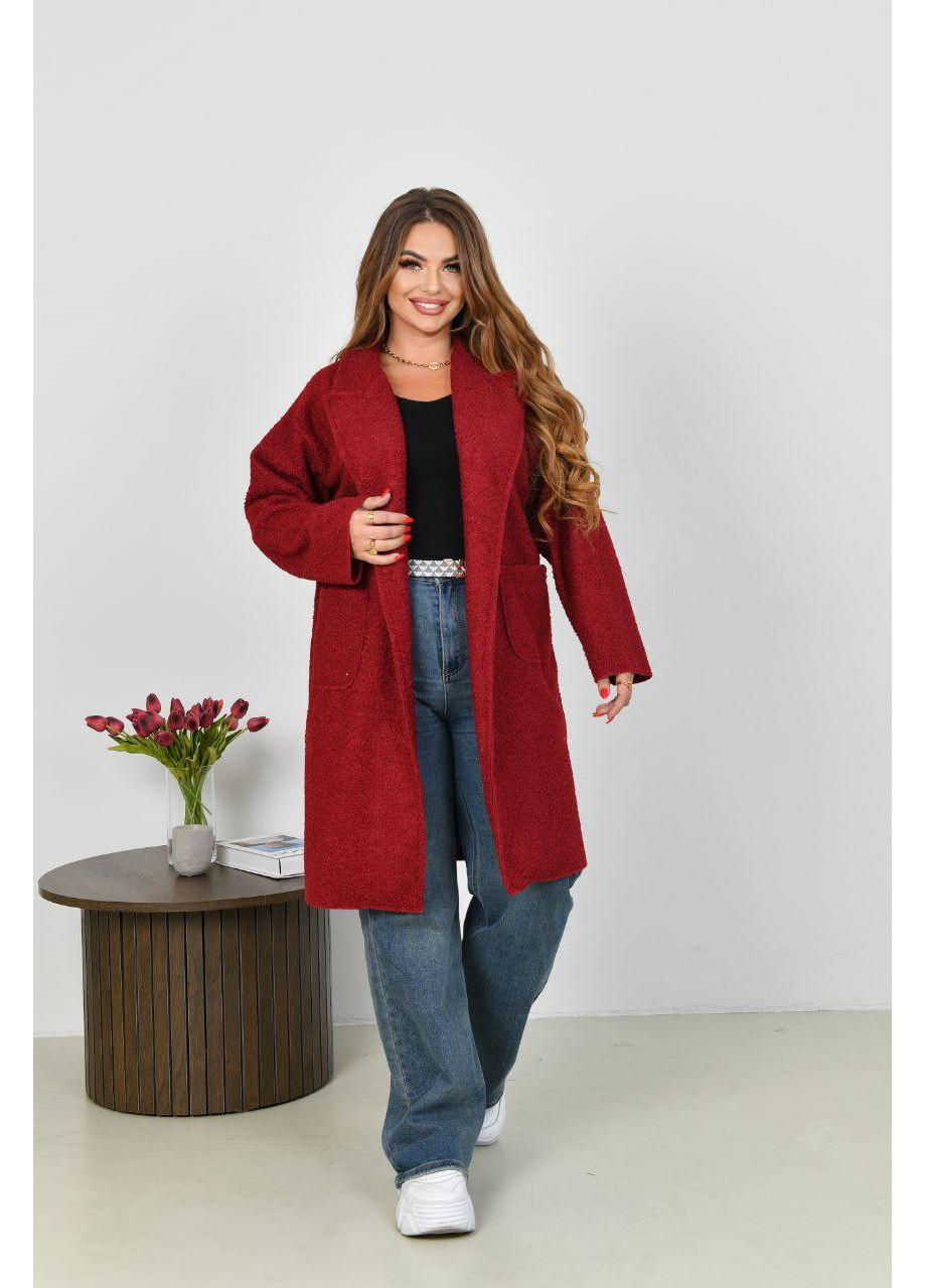 Бордовое демисезонное Женское баранье пальто на флис бордового цвета 34956 Fashion